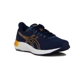 Championes Asics Gel-Excite 8 para running, en color azul marino con detalles en naranja y suela blanca con tecnología AmpliFoam.