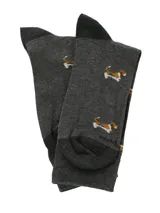 Medias grises de largo medio con estampado de perros basset hound, puño suave y puntera y talón reforzados.