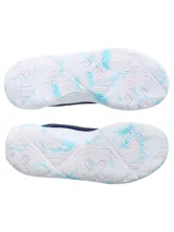 Championes de básquetbol Under Armour modelo Jet 23, con diseño en tonos azules y detalles en azul marino. Presentan una parte superior de materiales mixtos para mayor soporte y transpirabilidad, entresuela Micro G para amortiguación y suela de goma con patrón de tracción anatómico.