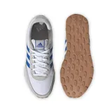 Zapatillas Adidas Run 60S 3.0, de estilo deportivo con diseño inspirado en el calzado de running. Parte superior textil blanca con detalles en gris y azul. Suela de goma color caramelo.