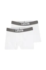 Pack de dos bóxer briefs blancos de algodón, con cintura elástica gris con logo Levi's en el frente.