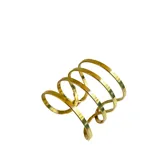 Pulsera de bronce con diseño de espiral de varias vueltas, ajustable para usar en la muñeca o en el antebrazo.