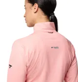 Remera de manga larga Columbia con cierre frontal parcial, cuello alto y aberturas para pulgares en los puños. Diseño técnico de secado rápido con tecnología de protección solar y control de olores.