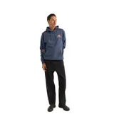 Canguro azul con capucha y bolsillo tipo canguro. Estampado pequeño en el pecho con el logo de la marca.