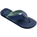 Ojotas Havaianas Urban Print con base verde militar y verde lima, con tiras gruesas verde militar.