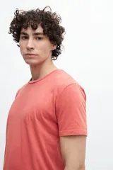 Remera de mangas cortas color amarillo mostaza, con cuello redondo.