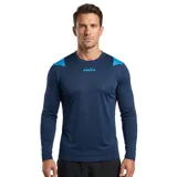 Remera deportiva Diadora Easyrun T3m de manga larga, color azul marino con detalles en azul claro en los hombros y el logo de la marca en el pecho.