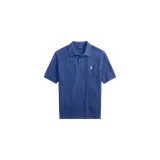 Chomba de punto trenzado de manga corta Polo Ralph Lauren, color azul, con cuello polo, cierre frontal parcial con botones y el logo bordado en el pecho.