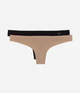Kit de dos bombachas tipo bikini hilo marca Lov, confeccionadas en algodón con elastano. Presentan un diseño minimalista con acabado laser cut y logo estampado en el lateral.