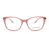 Lentes de receta Linea Roma con armazón estilo cat-eye en color rosado y detalles en dorado en las esquinas.