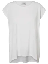 Remera básica de algodón orgánico con cuello redondo y mangas cortas, de corte recto y diseño minimalista.