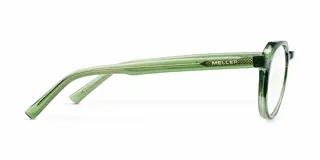 Lentes con protección de luz azul y UV400, de montura geométrica fabricada en material bio-based color verde traslúcido.