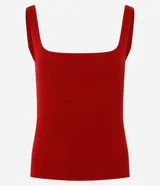 Blusa sin mangas color negro, de corte regular y confeccionada en tejido rib, con escote cuadrado y tirantes anchos.