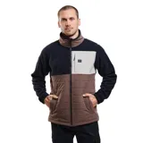 Canguro de micropolar Maui and Sons con cierre frontal completo. Presenta un diseño tricolor con mangas y parte superior en negro, bolsillo superior en beige y parte inferior acolchada en marrón. Cuenta con cuello alto y bolsillos laterales.