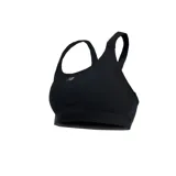 Top deportivo negro de soporte medio, con logo de New Balance en el frente y tecnología NB DRY de secado rápido.