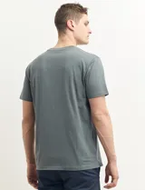 Remera verde militar de manga corta y cuello redondo.