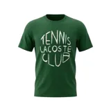 Remera de manga corta Lacoste color verde, con cuello redondo y estampa frontal con texto Tennis Lacoste Club en color blanco.