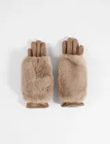 Guantes de símil gamuza color beige con mitón de pelo sintético desmontable, permitiendo dos formas de uso.