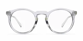Lentes con protección de luz azul y UV400, de diseño redondo estilo vintage con armazón de policarbonato transparente en tono gris.