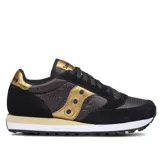 Championes Saucony Jazz Original, color negro con detalles dorados, confeccionados en gamuza y malla.