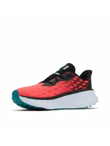 Championes de trail running Columbia Konos Elevate, color salmón y negro con suela blanca y detalles en turquesa. Diseñados con tecnología Omni-MAX y Techlite+ para mayor amortiguación, estabilidad y tracción en todo tipo de terrenos.