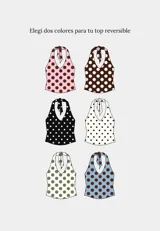 Top halter reversible con escote en V, confeccionado en tela estampada.