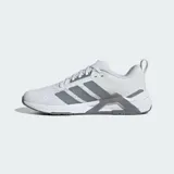 Championes de entrenamiento Adidas Dropset Control, color blanco con detalles en gris. Diseñados para levantamiento de pesas, cuentan con exterior de malla transpirable, mediasuela estable REPETITOR y sistema de torsión de TPU en el mediopié para mayor sujeción.