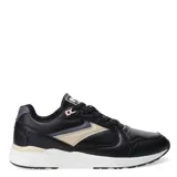 Championes urbanos N+ Alberca acordonados, color beige con detalles en azul y negro, con suela blanca y logo de la marca en el lateral.