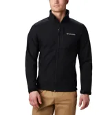 Campera softshell Columbia modelo Ascender, color negro, con cierre frontal, bolsillos laterales y en el pecho con cierre, cuello alto y logo bordado en el pecho.