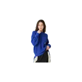 Sweater de punto color azul, con cuello redondo, mangas largas y pequeño logo bordado en el pecho.