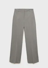 Pantalón de vestir de corte recto y tiro medio, con diseño largo, trabillas en la cintura y bolsillos laterales. Cuenta con cierre oculto de botón, gancho y cremallera.