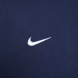 Hoodie Nike azul marino de corte holgado, con cordones blancos y logo Swoosh bordado en blanco en el pecho.