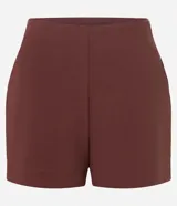 Short corto femenino de bengalina de viscosa certificada, color marrón, con cintura fija y cierre lateral de cremallera.