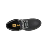 Bota de cuero color negro con diseño robusto, cordones bicolores y suela de goma dentada de alta tracción. Presenta el logo de la marca en el lateral y en la lengüeta.