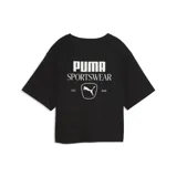 Remera Puma modelo Classics Relaxed de corte holgado, color negro, de manga corta y cuello redondo, con pequeño logo metalizado en el pecho.