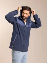Canguro con capucha Polanco, color azul marino y negro, con cierre frontal y logo bordado en el pecho. Confeccionado en poliéster y poliamida.