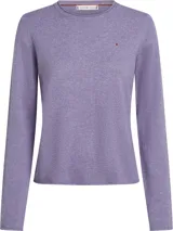 Sweater de punto Tommy Hilfiger de corte regular, con cuello redondo y mangas largas. Presenta un diseño liso en color lila con el logo de la marca bordado en el pecho.
