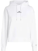 Buzo blanco de algodón y poliéster reciclado, con capucha ajustable con cordón, corte regular y logo de Tommy Hilfiger bordado en el pecho y bandera bordada en el puño.