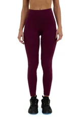 Calza larga color borgoña, de compresión media, con cintura alta y corte ajustado.