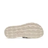 Sandalia Merrell modelo Fleur Slide, color negro, con parte superior de cuero, tira ajustable con hebilla, plantilla de corcho y suela blanca con plataforma.