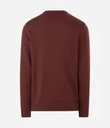 Suéter Marfinno masculino en tejido de punto pesado y liso, de color bordó, con cuello redondo y mangas largas con puños de ribana.