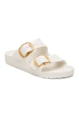 Sandalias Birkenstock Arizona Big Buckle Eva color blanco con hebillas grandes doradas.