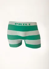 Boxer ajustado con cintura elástica, con rayas horizontales verdes y blancas.