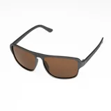 Lentes de sol polarizados con montura rectangular negra y cristales marrones.