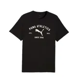 Remera de manga corta color negro con cuello redondo. Presenta un estampado frontal en color blanco con el logo de la marca y la inscripción Puma Athletics Since 1948.