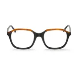 Lentes Mr Boho modelo Thacker Soiree, con armazón combinado en carey en la parte superior y negro en la inferior, de diseño geométrico.