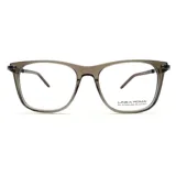Armazón de anteojos Linea Roma modelo 134, con marco de acetato translúcido en tono gris y detalles en acabado platinado.