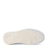 Championes Puma modelo Carina Mia Topcat, de plataforma, color blanco con detalle de animal print en el logo lateral y logo de la marca en dorado.