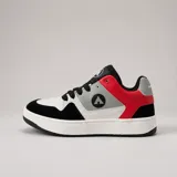 Zapatillas Airwalk modelo Brook Red, diseño urbano con combinaciones de color blanco, negro, rojo y gris, con cordones negros y suela de goma blanca.