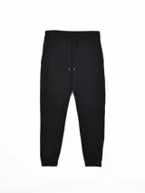 Pantalón de jogging negro con cintura elástica y cordón de ajuste, corte ajustado en los tobillos con puños elásticos.
